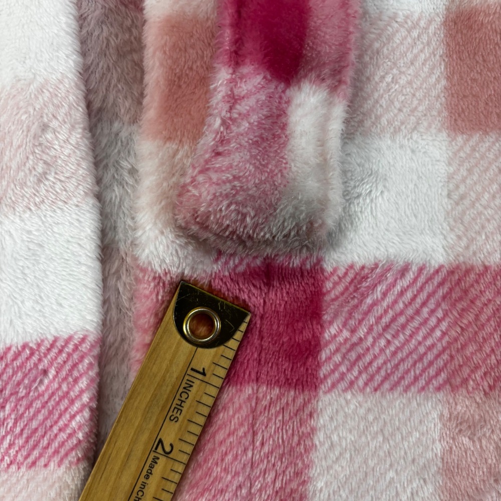 Eddie Bauer Bathrobe Kids L 14/16 Pink White Plaid Hooded Fleece - Picture 3 of 5